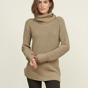 Camel Shaker Stitch Cowl Neck Sweater